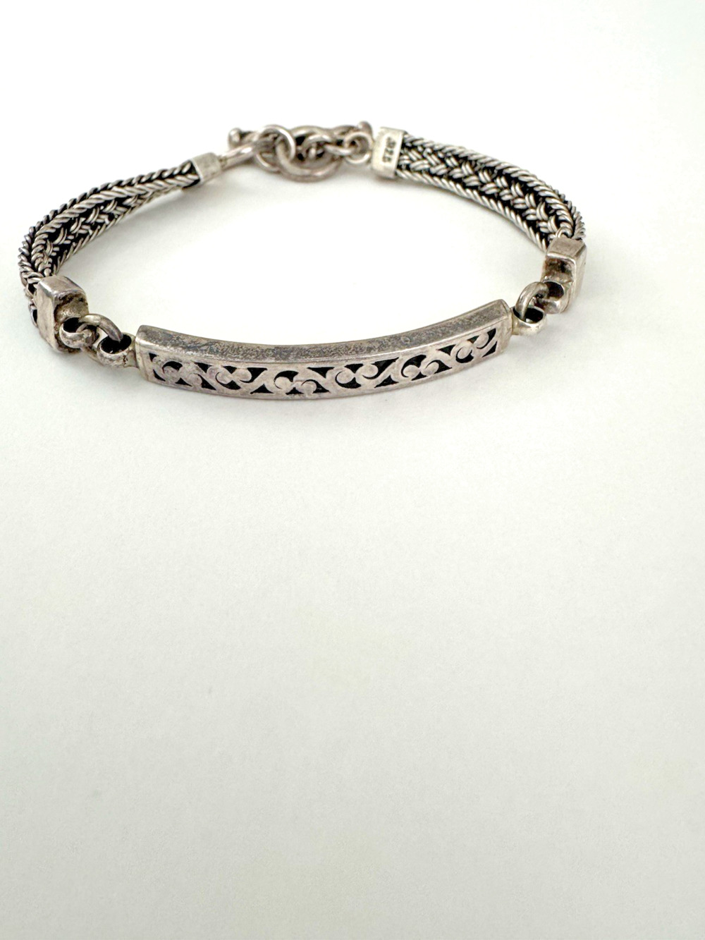 Lois Hill Bracelet 925 Sterling Silver Filigree Scroll Toggle Clasp 7.5-in Bali